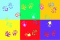 Colorful handprints by kids Royalty Free Stock Photo