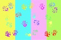 Colorful handprints by kids Royalty Free Stock Photo