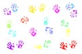 Colorful handprints by kids Royalty Free Stock Photo