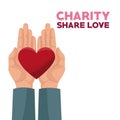 Colorful hands charity share love holding in palms a heart