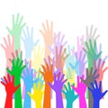 Colorful hands out of the people crowd - background Royalty Free Stock Photo