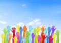 Colorful Hands Raised With Blue Sky Royalty Free Stock Photo