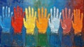 Colorful hands signify unity and creativity in this vibrant artistic expression Royalty Free Stock Photo