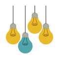 colorful hanging bulbs with filaments illuminated