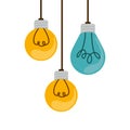 colorful hanging bulbs with filaments