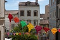 Colorful Hanging Doilies in Public Street in Coimbra, Portugal