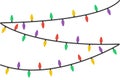 Colorful hanging string lights in flat style on white background.Color Christmas lights isolated . New Year concept illustration Royalty Free Stock Photo