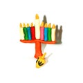 Colorful Hanukiah 3d. Jewish holiday Hanukkah. Sevivon, dreidel. Vector illustration on isolated background