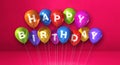 Colorful happy birthday air balloons on a pink background scene. Horizontal Banner Royalty Free Stock Photo
