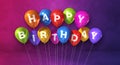 Colorful happy birthday air balloons on a purple background scene. Horizontal Banner Royalty Free Stock Photo