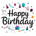 Colorful Happy Birthday with party decorations and confetti Royalty Free Stock Photo