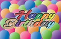 Colorful happy birthday text wishes with colorful ballon background