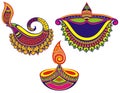 Colorful Happy Diwali set of lamps