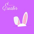 Colorful Happy Easter greeting card with rabbit, bunny, eggs with banners. Royalty Free Stock Photo