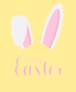 Colorful Happy Easter greeting card with rabbit, bunny, eggs with banners Royalty Free Stock Photo