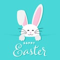 Colorful Happy Easter greeting card with rabbit, bunny, eggs with banners Royalty Free Stock Photo
