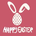 Happy Easter greeting card with rabbit, bunny and text on red background Royalty Free Stock Photo