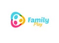 Colorful happy family holding hands logo. Funny children kindergarten or camp logotype. Abstract kids friendship icon