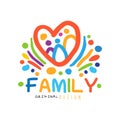 Colorful happy family logo with abstract people in heart shape