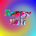 Colorful Happy holi text art poster. Indian traditional festival greeting card. Royalty Free Stock Photo