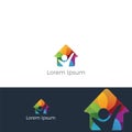Colorful Happy home real estate vector logo icon, apartment for students, charity support poor orphanage house logo Royalty Free Stock Photo