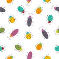 Colorful happy insects pattern background with bugs. Simple childish vector for kids