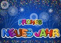 Colorful Happy New Year Greeting on Blue Background