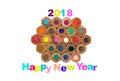 Colorful happy new year 2018 with polygon pencil