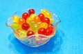 colorful hard sweet Charms candy sour balls in glass candy dish Royalty Free Stock Photo