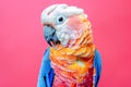 Colorful Harlequin Macaw Parrot Close Up Portrait Against Vibrant Pink Background, Exotic Bird Wildlife Concept Royalty Free Stock Photo