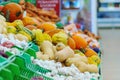 Colorful Harvest: Assorted Vegetables in Baskets. Selling ugly vegetables. Selective focus Royalty Free Stock Photo