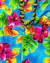 Colorful Hawaiian Red Hibiscus Blue Shirt Maui Hawaii Royalty Free Stock Photo