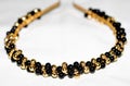 Gold and black head band made of pearls. Hair accessories. Beaded head band.