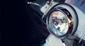 Colorful headlight of scooter on dark background Royalty Free Stock Photo