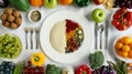 Colorful Healthy Foods Arranged Around White Plate Royalty Free Stock Photo