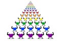 Colorful healthy hearts marching and parading in rows. LGBT rainbow colors isolated on white transparent background.