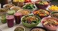Colorful Healthy Salad Bar with Smoothies Royalty Free Stock Photo