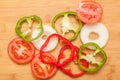 Colorful healthy vegetables - pepper, onion and tomato Royalty Free Stock Photo