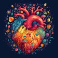 Colorful heart, artistic illustration, multicolor paint splash, generative AI