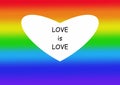 Colorful heart background with hearts. Rainbow LGBT flag of pride. Heart labeled Love is love. Royalty Free Stock Photo