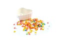 Colorful Heart Cake Sprinkles and Cup in white background Royalty Free Stock Photo