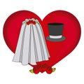 colorful heart costume veil bride with hat groom