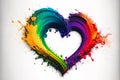 Colorful heart of different colors is drawn with splashes and spilled rainbow color paint. Generative AI technology Royalty Free Stock Photo