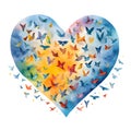 Colorful heart with different kinds of species of bird colors, white background. Heart as a symbol of affection and love Royalty Free Stock Photo