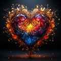 colorful heart fractal on black background generative AI Royalty Free Stock Photo