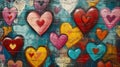 Colorful Heart Graffiti Art Decorates Brick Wall Royalty Free Stock Photo