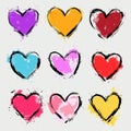 Colorful heart illustrations arranged in a nine-panel grid pattern Royalty Free Stock Photo