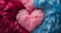 Colorful heart made of blue and pink feathers, banner idea or Gender reveal invitation. AI generated