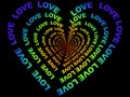 Colorful heart made of love text