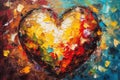 Colorful Heart, painted in oil paint on textured paper. Digital watercolor painting Royalty Free Stock Photo